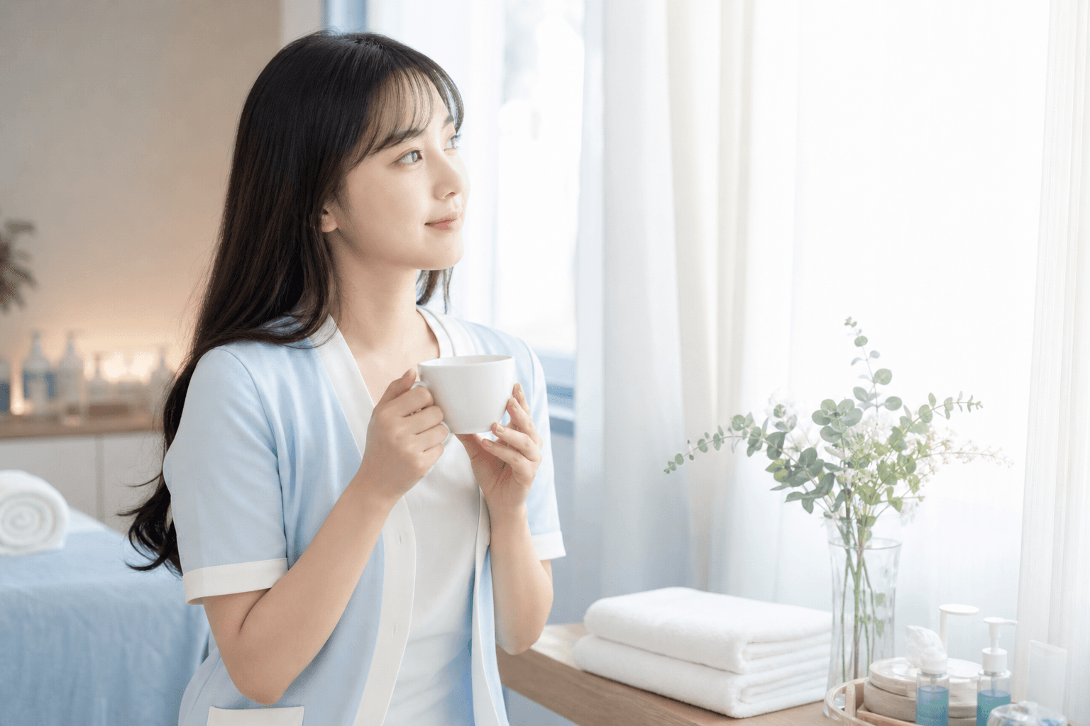 窓辺でくつろぐ柔らかい雰囲気のイメージ